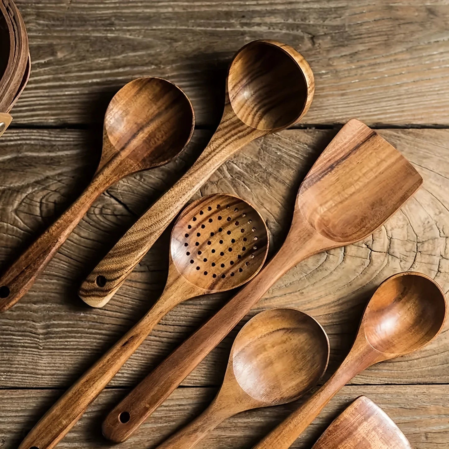 5pcs Wooden Kitchen Utensils Set, Wooden Spoons Natural Spurtle Set for Non-stick Pan, Kitchen Ladle and Wok Spatulas