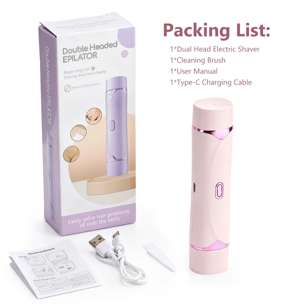 2 in 1 Double Head Electric Shaver for Women Waterproof Wet & Dry Hair Razors Bikini Hair Trimmer Detachable Head Shaver