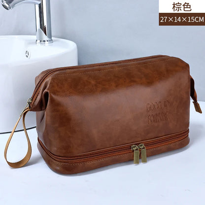 Men Business Travel Wash Toiletry Bag Waterproof PU Leather Bathroom Shaving Tools Organizer Bag Makeup Pouch Women Cosmetic Bag