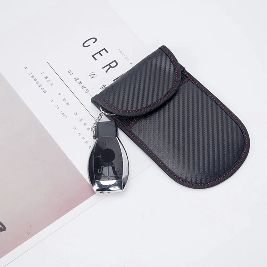 Faraday Bag for Key Fob Cage Protector Car RFID Signal Blocking Key Fob Protector Anti-Theft Pouch Double-Layers of Carbon Fiber