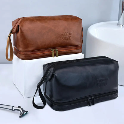 Men Business Travel Wash Toiletry Bag Waterproof PU Leather Bathroom Shaving Tools Organizer Bag Makeup Pouch Women Cosmetic Bag