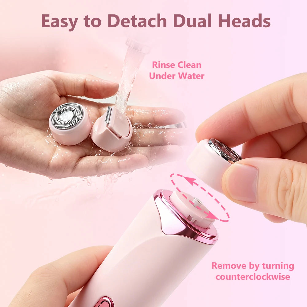 2 in 1 Double Head Electric Shaver for Women Waterproof Wet & Dry Hair Razors Bikini Hair Trimmer Detachable Head Shaver