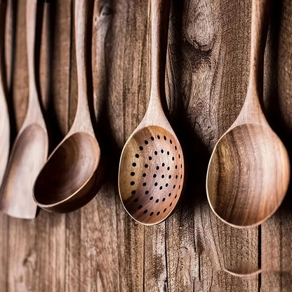 5pcs Wooden Kitchen Utensils Set, Wooden Spoons Natural Spurtle Set for Non-stick Pan, Kitchen Ladle and Wok Spatulas