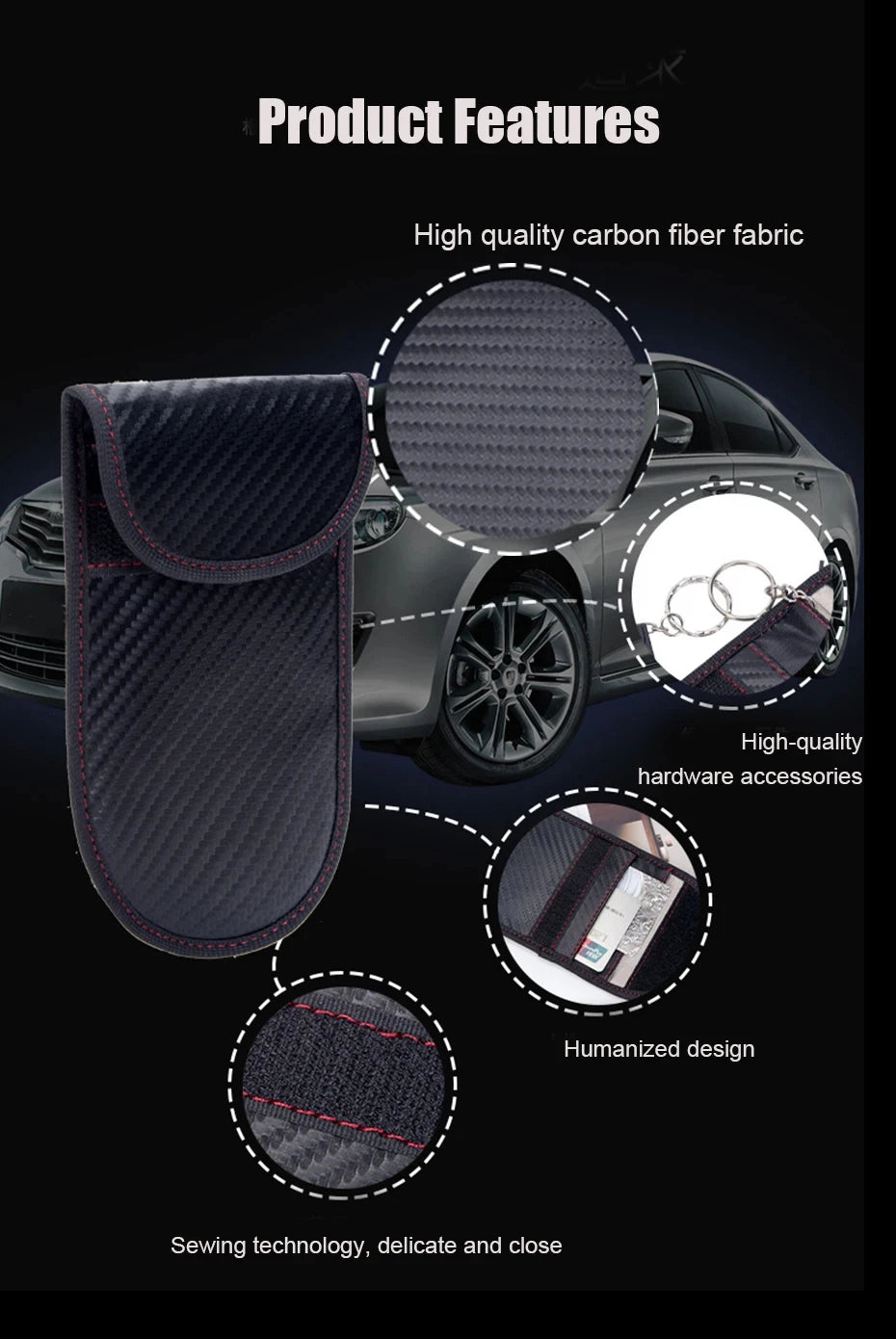 Faraday Bag for Key Fob Cage Protector Car RFID Signal Blocking Key Fob Protector Anti-Theft Pouch Double-Layers of Carbon Fiber