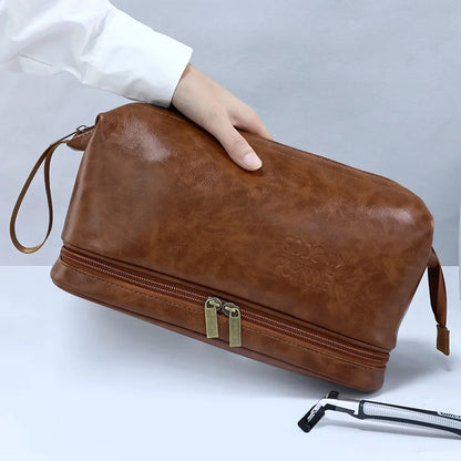 Men Business Travel Wash Toiletry Bag Waterproof PU Leather Bathroom Shaving Tools Organizer Bag Makeup Pouch Women Cosmetic Bag