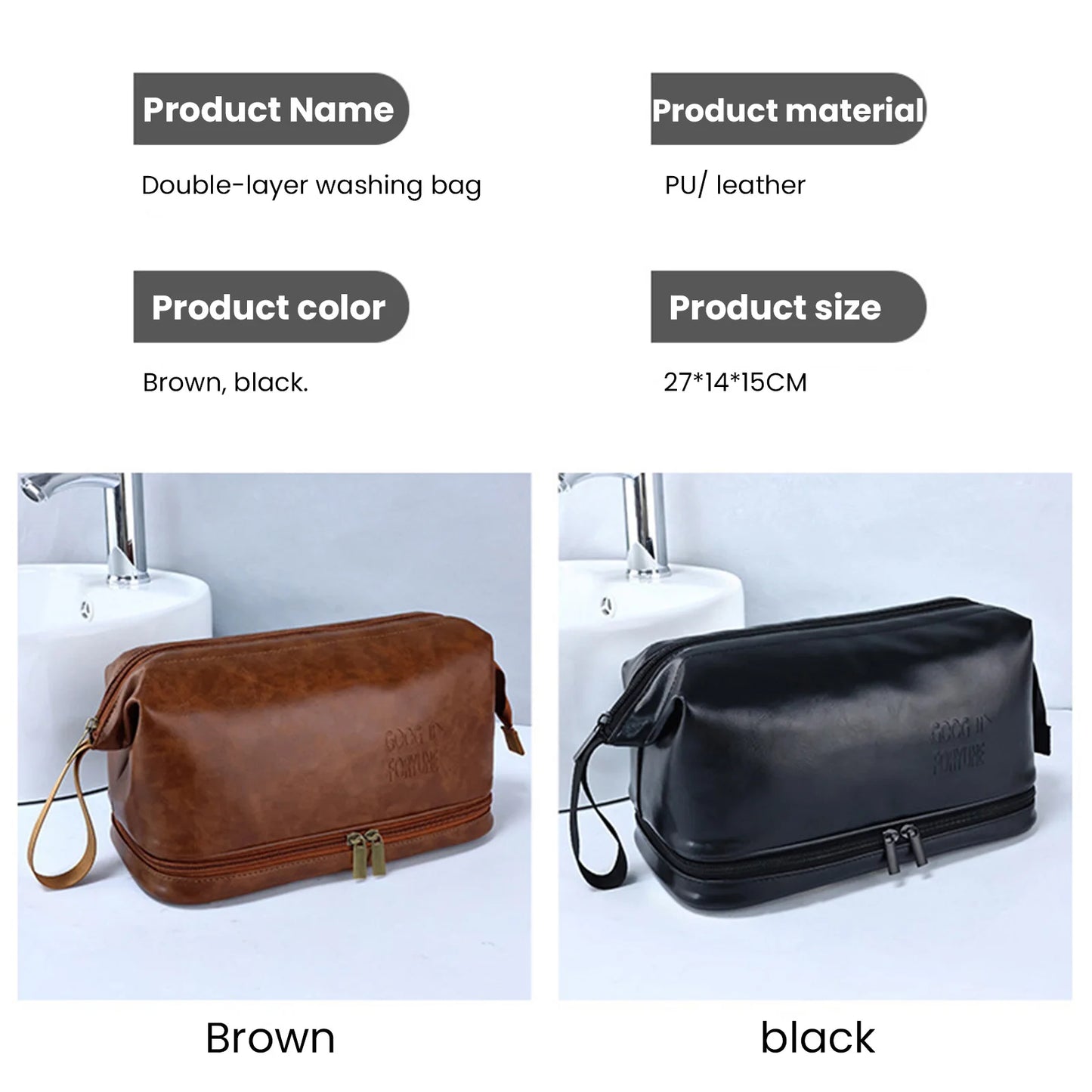 Men Business Travel Wash Toiletry Bag Waterproof PU Leather Bathroom Shaving Tools Organizer Bag Makeup Pouch Women Cosmetic Bag