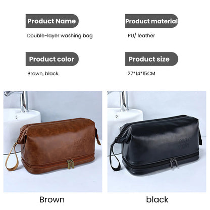 Men Business Travel Wash Toiletry Bag Waterproof PU Leather Bathroom Shaving Tools Organizer Bag Makeup Pouch Women Cosmetic Bag