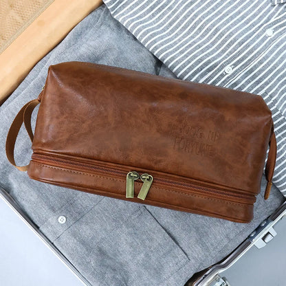 Men Business Travel Wash Toiletry Bag Waterproof PU Leather Bathroom Shaving Tools Organizer Bag Makeup Pouch Women Cosmetic Bag