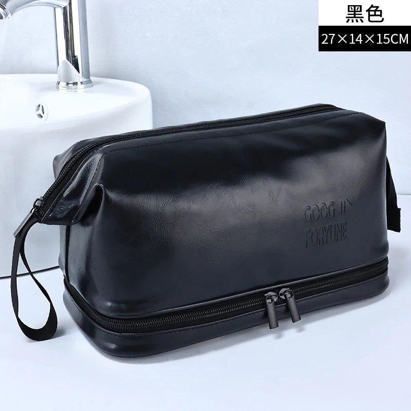 Men Business Travel Wash Toiletry Bag Waterproof PU Leather Bathroom Shaving Tools Organizer Bag Makeup Pouch Women Cosmetic Bag