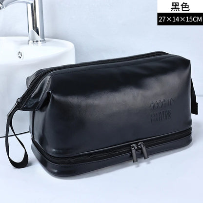Men Business Travel Wash Toiletry Bag Waterproof PU Leather Bathroom Shaving Tools Organizer Bag Makeup Pouch Women Cosmetic Bag