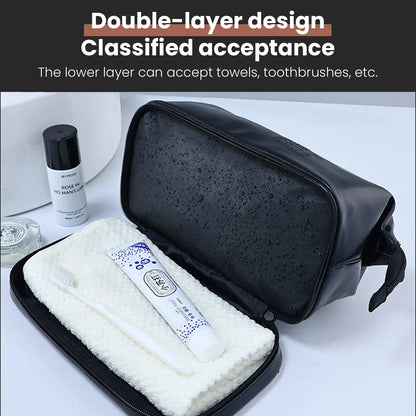 Men Business Travel Wash Toiletry Bag Waterproof PU Leather Bathroom Shaving Tools Organizer Bag Makeup Pouch Women Cosmetic Bag