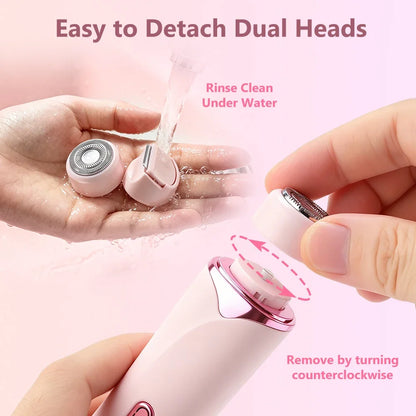 2 in 1 Double Head Electric Shaver for Women Waterproof Wet & Dry Hair Razors Bikini Hair Trimmer Detachable Head Shaver