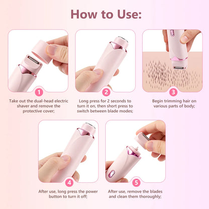 2 in 1 Double Head Electric Shaver for Women Waterproof Wet & Dry Hair Razors Bikini Hair Trimmer Detachable Head Shaver