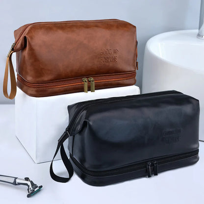 Men Business Travel Wash Toiletry Bag Waterproof PU Leather Bathroom Shaving Tools Organizer Bag Makeup Pouch Women Cosmetic Bag